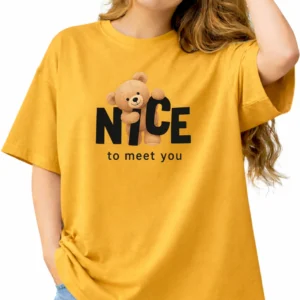 Wellvery Women Printed Round Neck Cotton Blend Yellow T-Shirt
